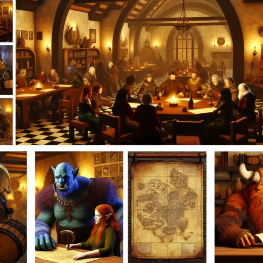 Członkowie gildii spotykają się w fantastycznej lokacji, planując wspólne aktywności.