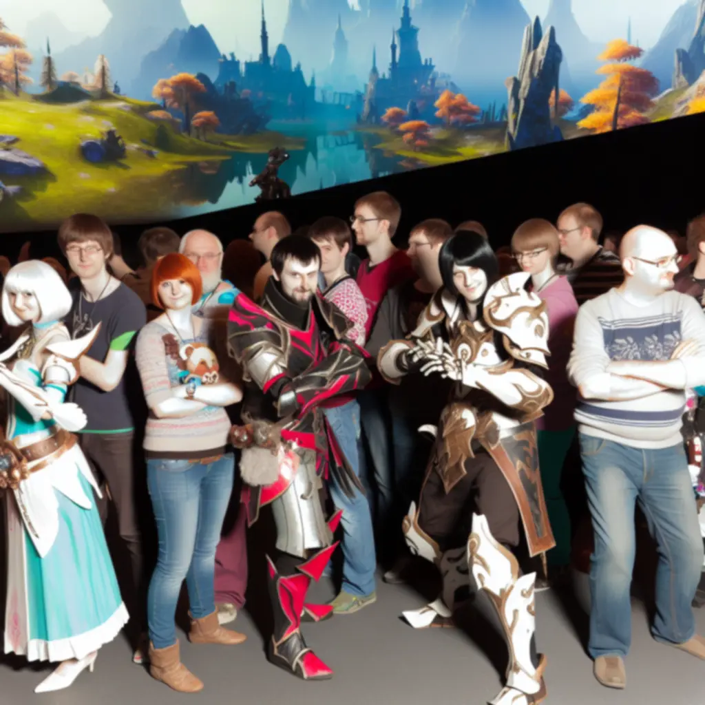 Gracze Guild Wars 2 wspólnie uczestniczący w dużym wydarzeniu na mapie.